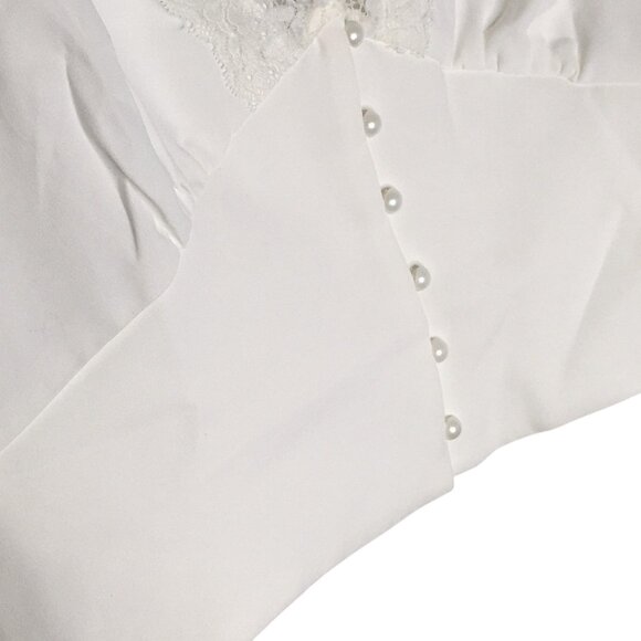 feminine  Babydoll Cropped Top Womens Sz L White Lace V Neck Angelcore dainty - Picture 16 of 16